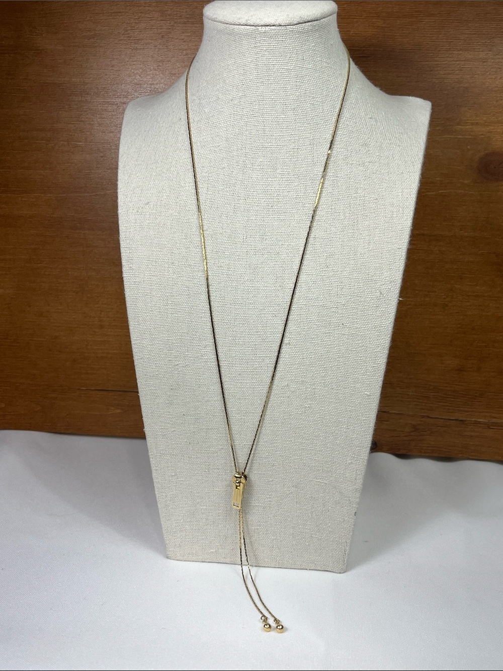 Vintage Adjustable Zipper Slider Bolo Lariat GoldTone Micro Snake Chain Necklace